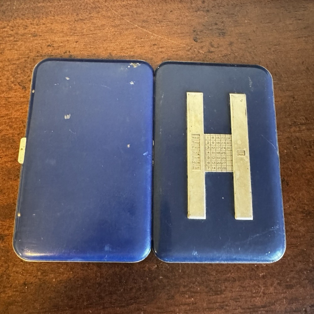 Blue Vintage Cigarette Case Box Up To-Date With Month and Day
